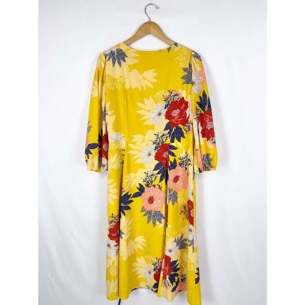 Eliza J Floral Faux Wrap Midi Dress Women's 12 Yellow Multicolored - Picture 9 of 16